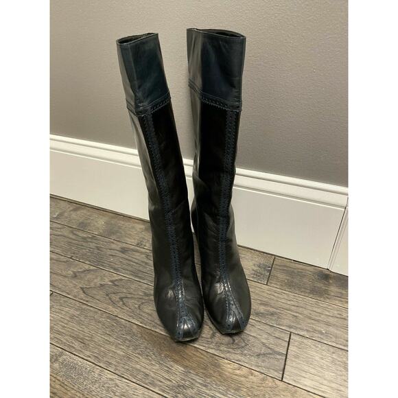 Women’s Yves Saint Laurent Tribute Platform Boots, 38.5, Blue/Black Leather, 8.5 - Picture 2 of 11